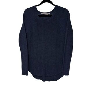 Athleta Navy Blue Merino Wool Blend Raglan Sleeve High-Low Knit Sweater Large L